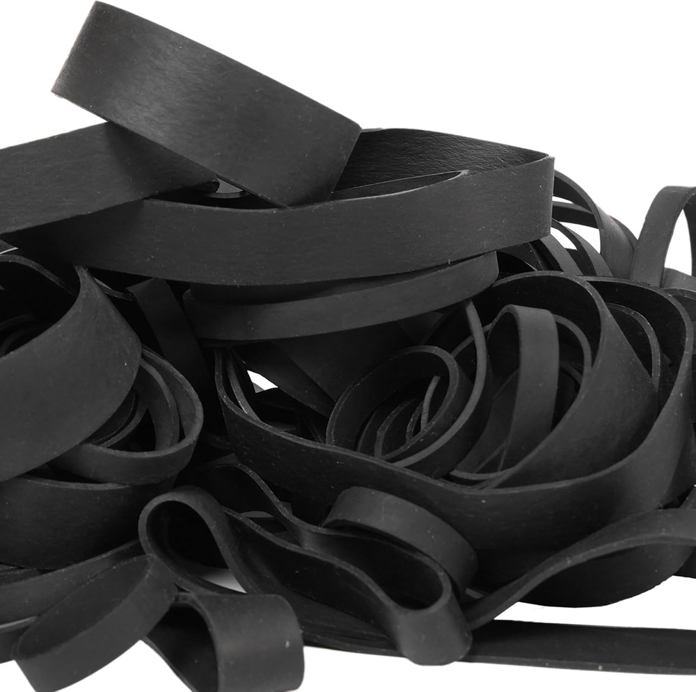 65-Piece Assorted Black Rubber Bands - 6 Sizes for Office and Tactical Use