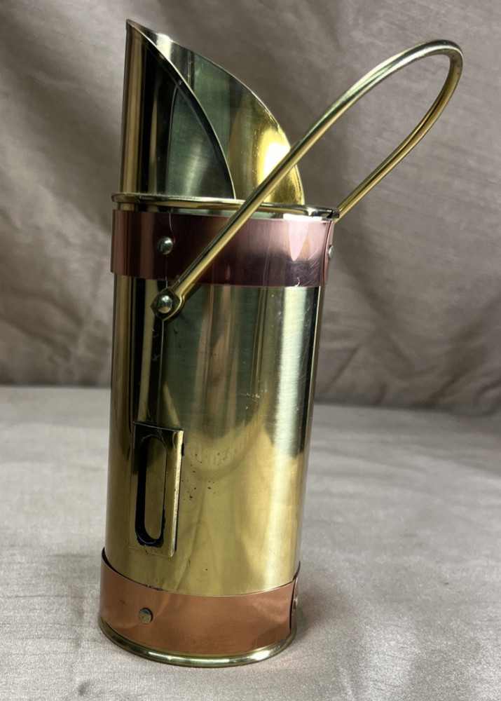 Vintage Brass & Copper Mini Coal Shuttle w/ Handle - Matchstick Holder & Striker