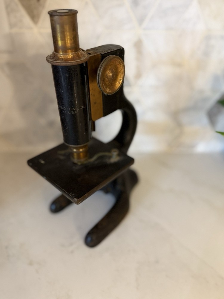Bausch & Lomb Microscope.  Antique- Solid Piece!  Cast Iron Base And Brass 1915
