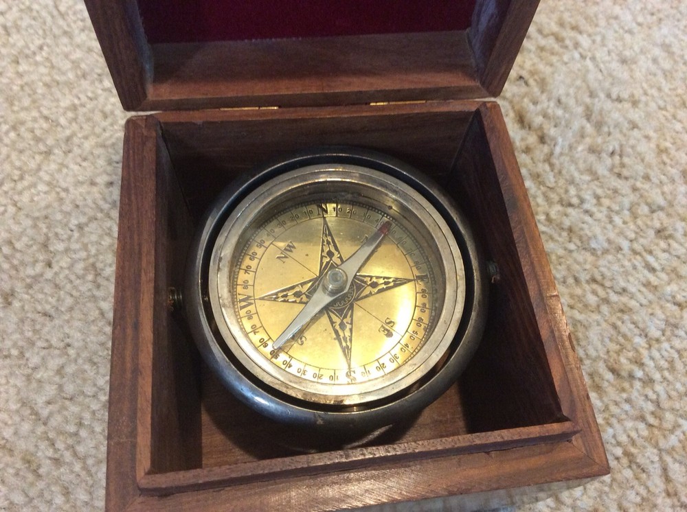 Vintage Nautical Compass in Wood Box