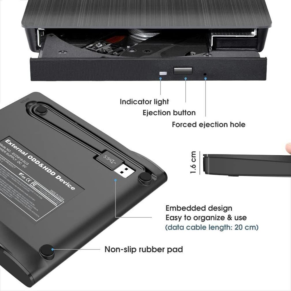 Slim External CD DVD Drive USB 3.0 Disc Player Burner Writer For Mac Laptop PC.