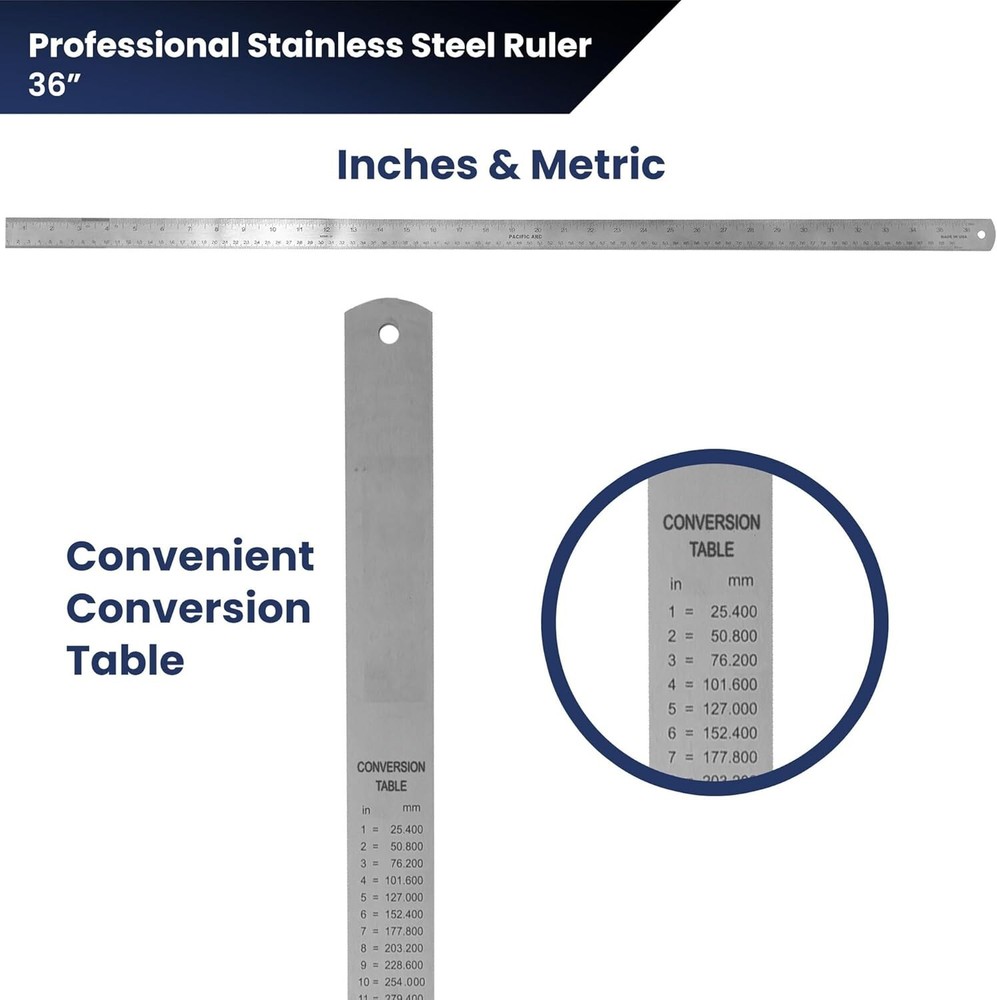 Durable 36-Inch Architect Ruler with Acid-Etched Markings & Conversion Chart