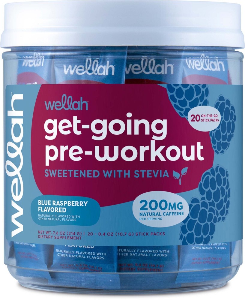 Wellah Get-Going Blue Raspberry Flavored Pre-Workout Stickpacks (20 servings)