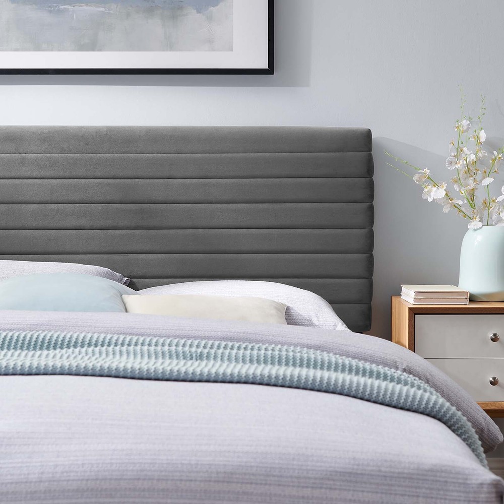 Modway Tranquil Channel Tufted Performance Velvet Full/Queen Headboard in Gray