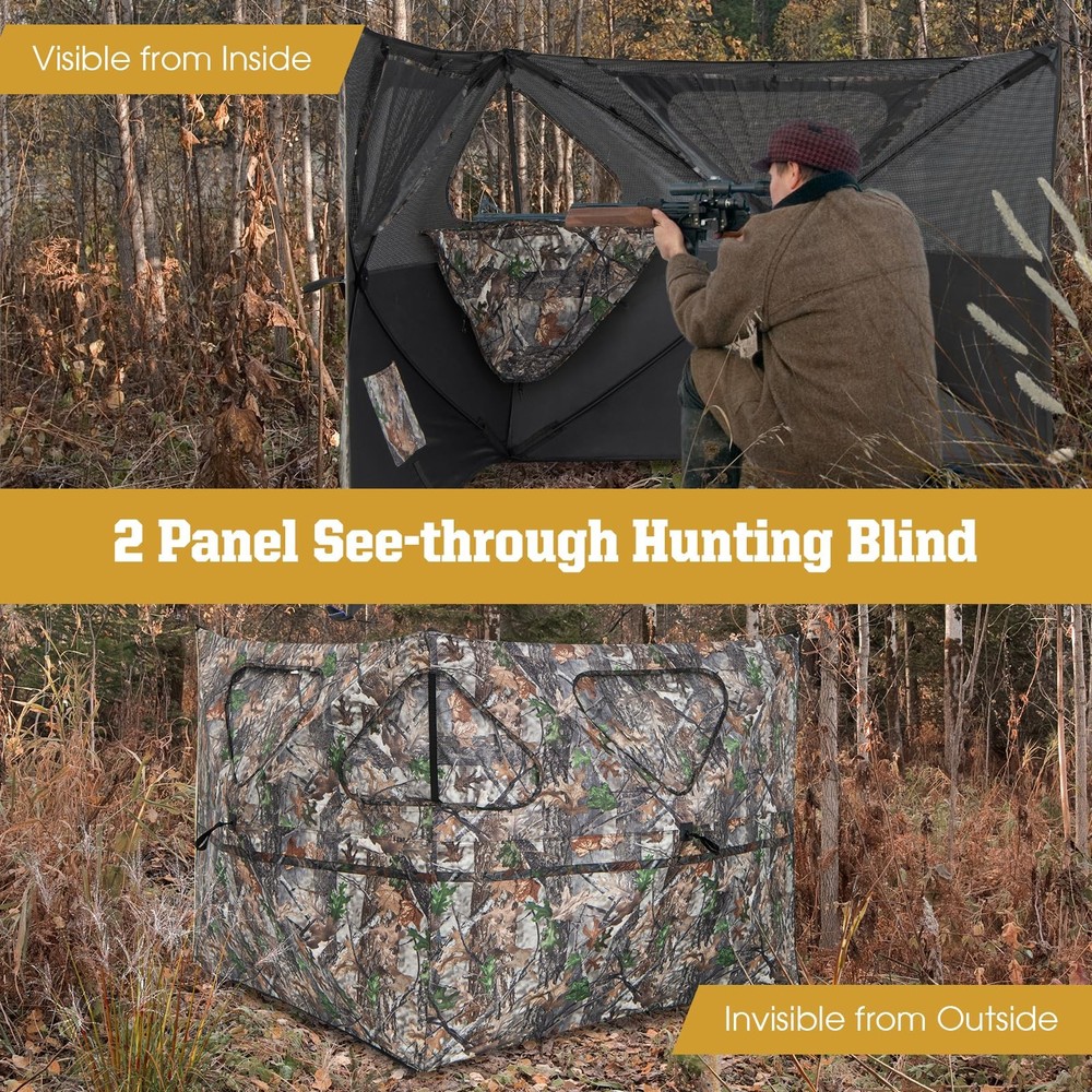 Tangkula 2-Panel Stakeout Hunting Blind, See Through 2-Panel, Camouflage