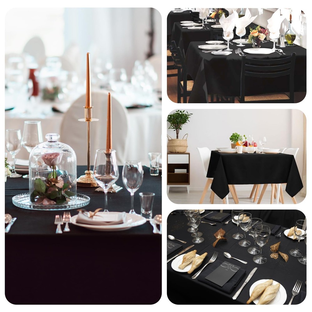 6 Pack Black Washable Polyester Table Cloths, 60 x 102 Inch, Rectangular, for...