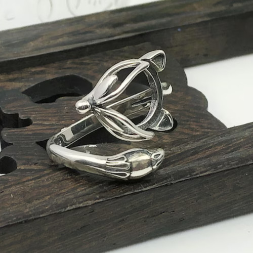 Adjustable Thai Sterling Silver Fox Ring Blank (10x10mm Round Blank)