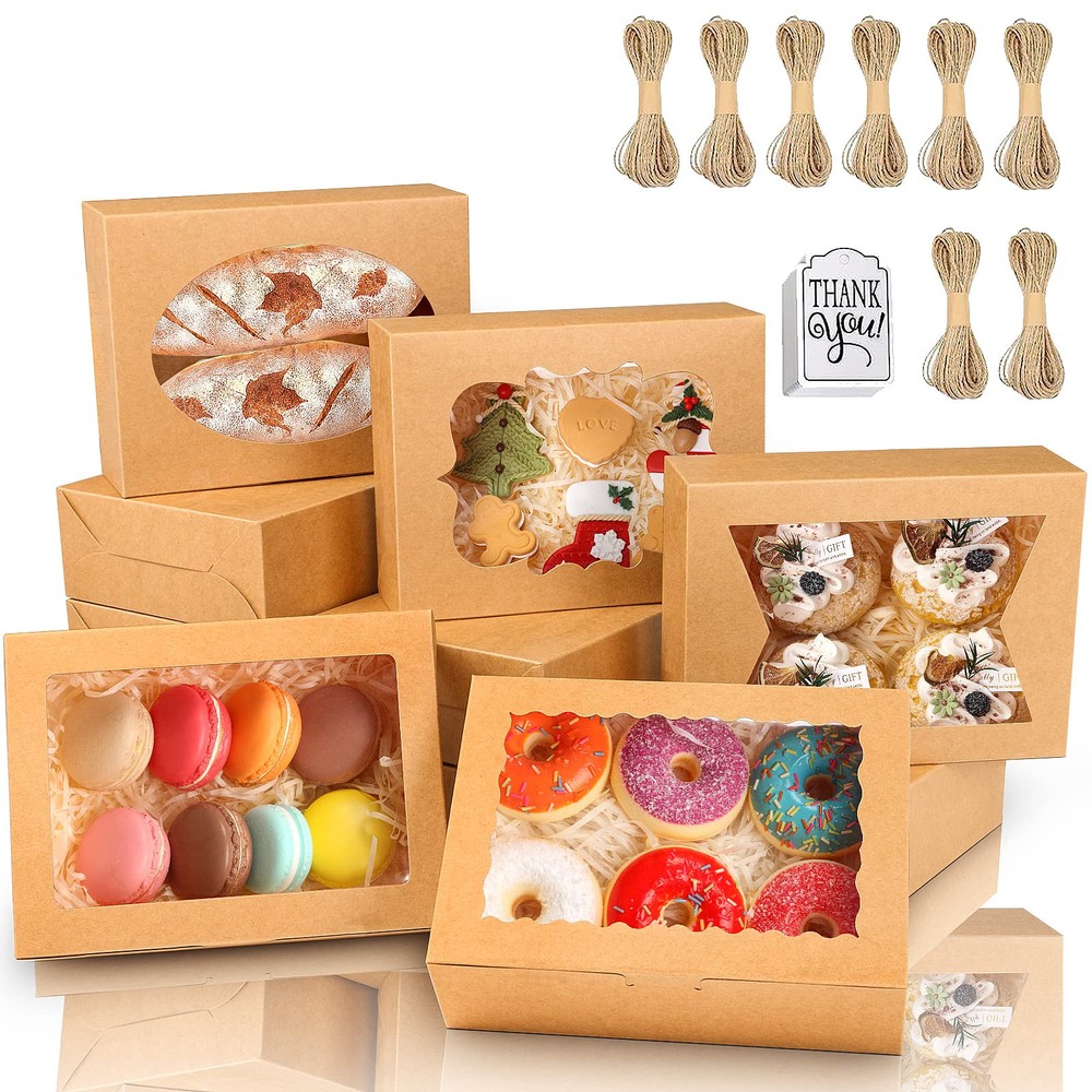 65 PCS 8x6x2.5 Inch Cookie Boxes with Window Brown Bakery Boxes Pastry Boxes ...