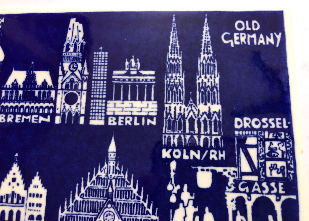 Alfred Evers Blue Ceramic Art Tile Old Germany Towns, unique