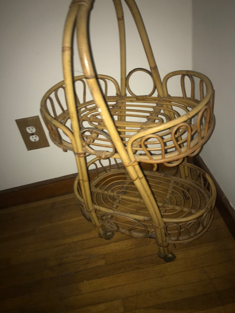 Vintage Mid Century Bamboo Bar Cart