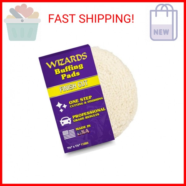 Wizards Finish Cut Buffing Pad - Velcro Backed, Blended Wool and Polyester, One-