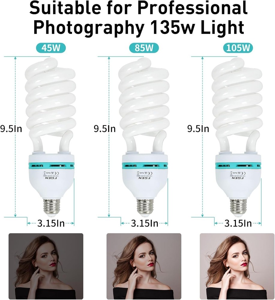 2pcs 135W Light Bulb 5500K CFL Daylight Spiral Softbox Lighting Kit Bulb in E...