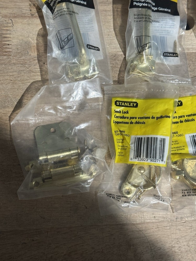 Stanley Hardware Bright Brass Window Security Sash Locks & Utility Pulls Lot