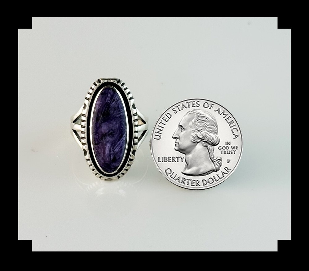 Handcrafted Sterling and Charoite Ring Size 9