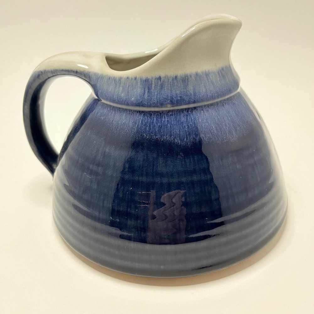 Blue Glazed Ceramic Dome Shaped 64 Ounce 6 Inch Pitcher Scuff Resistant Bottom