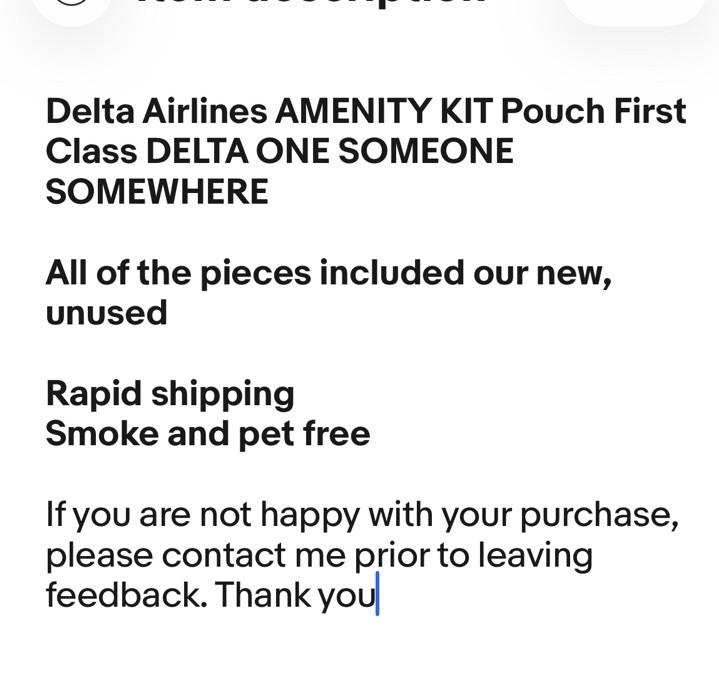 Delta Airlines AMENITY KIT Pouch First Class DELTA ONE SOMEONE SOMEWHERE