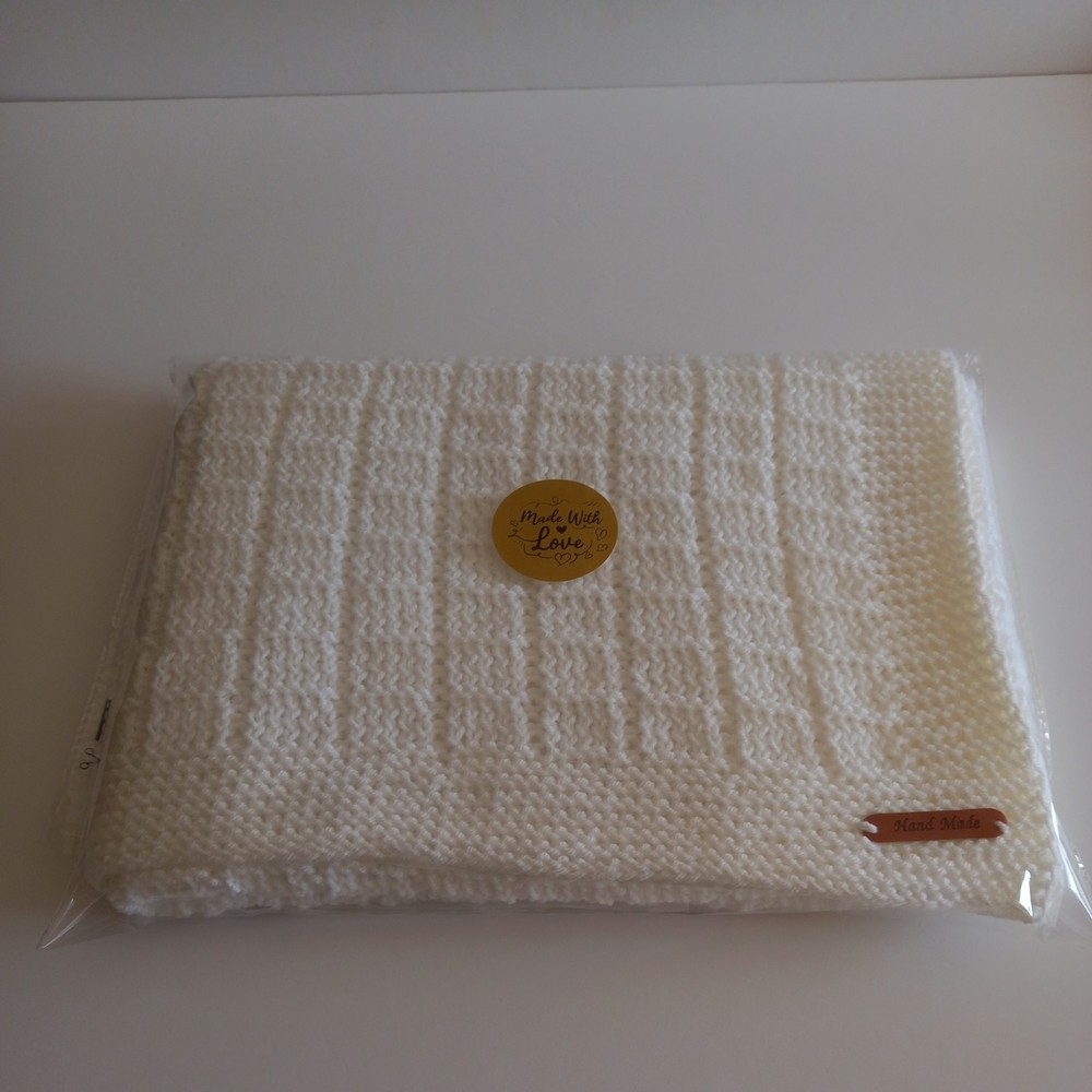 White Baby Blanket Hand Knitted