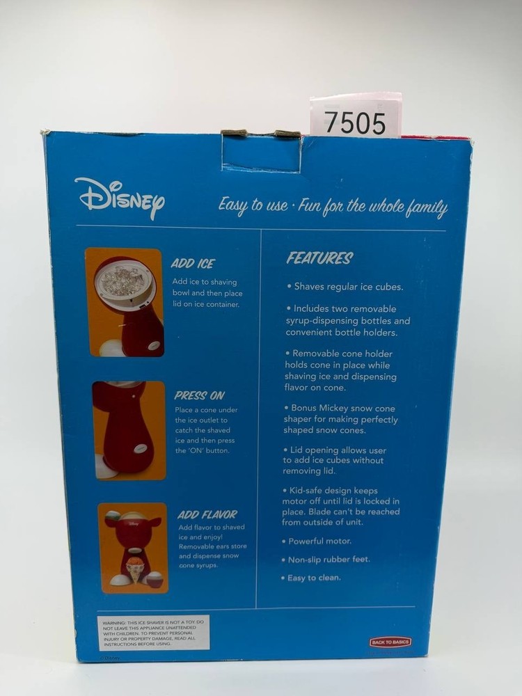 Disney Ice Shaver Snow Cone Maker Back To Basics Machine w Box Tested
