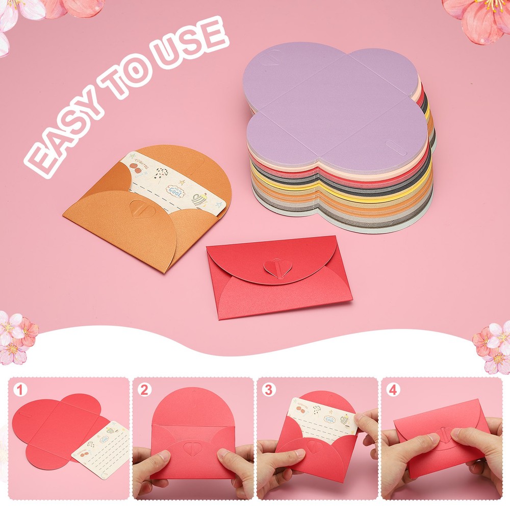 100Pack Small Envelopes, Heart Clasp Black Mini Card Envelopes