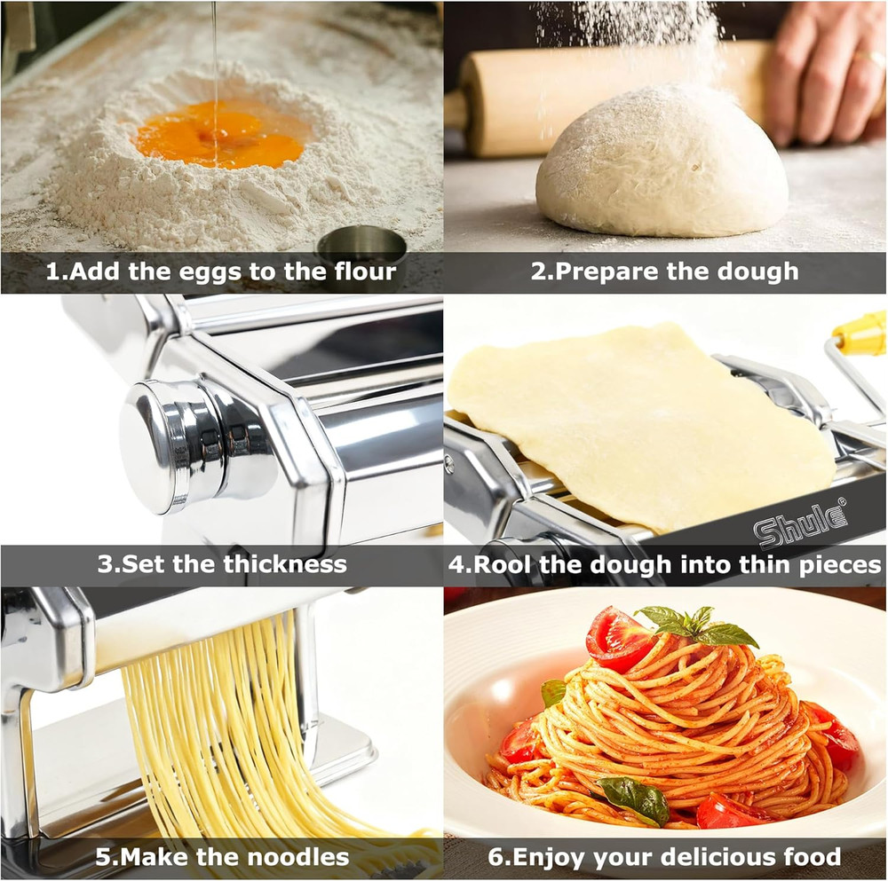 Manual Pasta Maker Machine - 7 Adjustable Thickness Settings Pasta Roller & Cutt