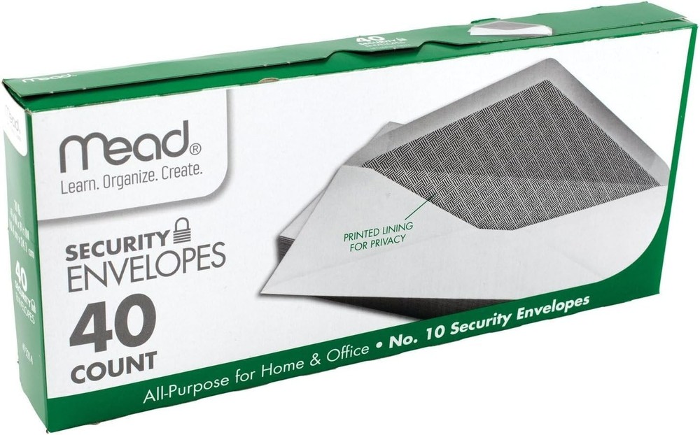 Mead #10 Envelopes, Letter Size, 4-1/8" x 9-1/2", Security Printed Lining for Pr
