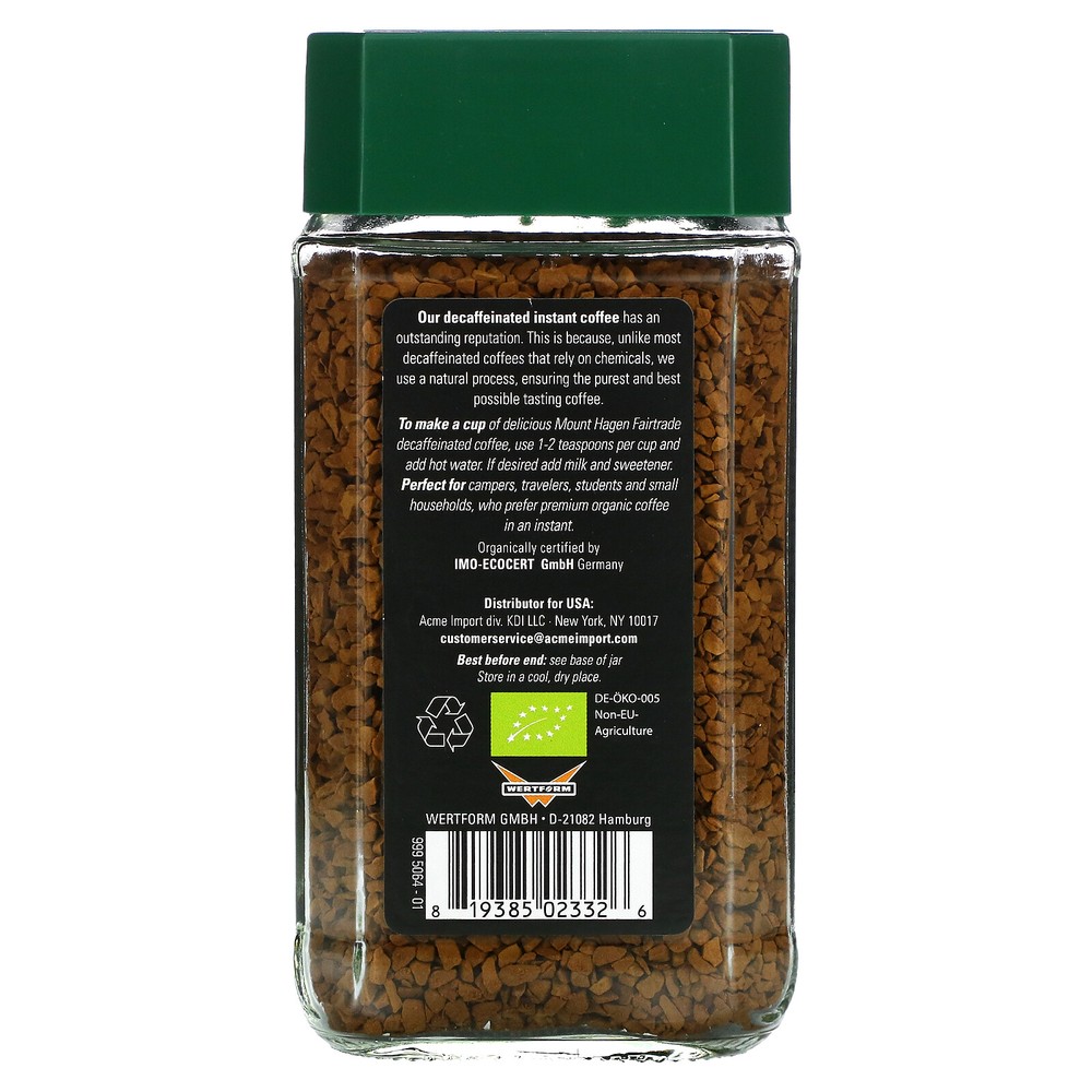 Organic Fairtrade Instant Coffee, Decaffeinated, 3.53 oz (100 g)