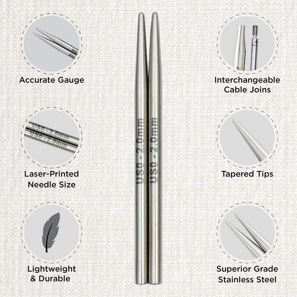 KnitPro Stelo Petite Interchangeable Knitting Needle Combo Set 2" & 3" Size 0- 2