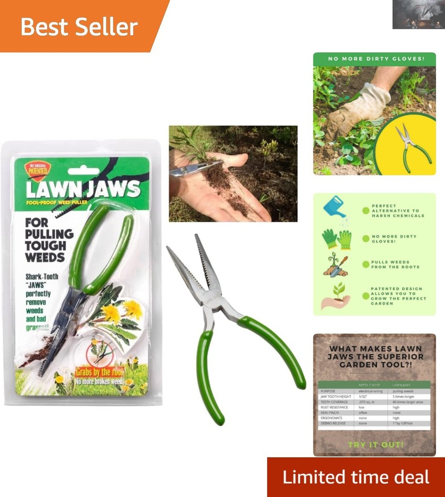 Ergonomic Sharktooth Weed Puller Tool - Effortless Root Removal for Gardeners