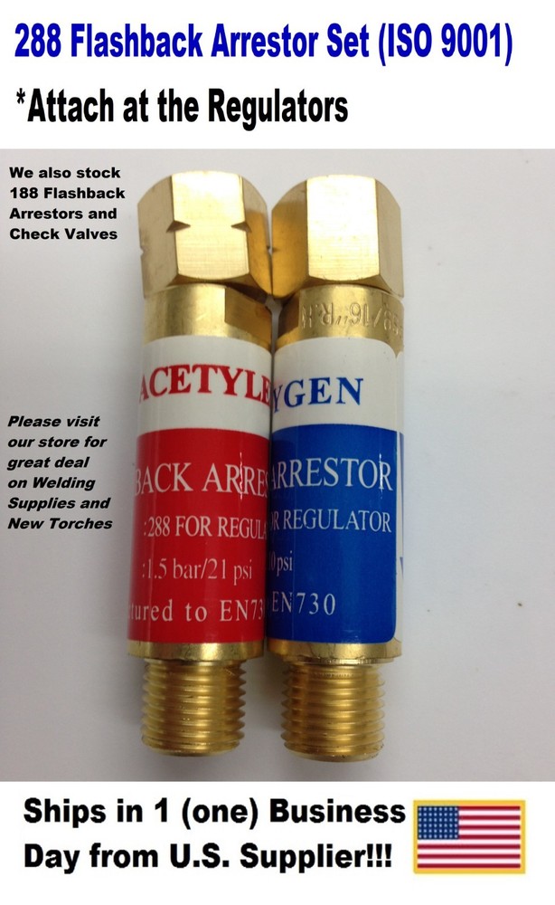 ACETYLENE & OXYGEN  FLASHBACK ARRESTOR #288 SET TORCH WELDING ISO 9001