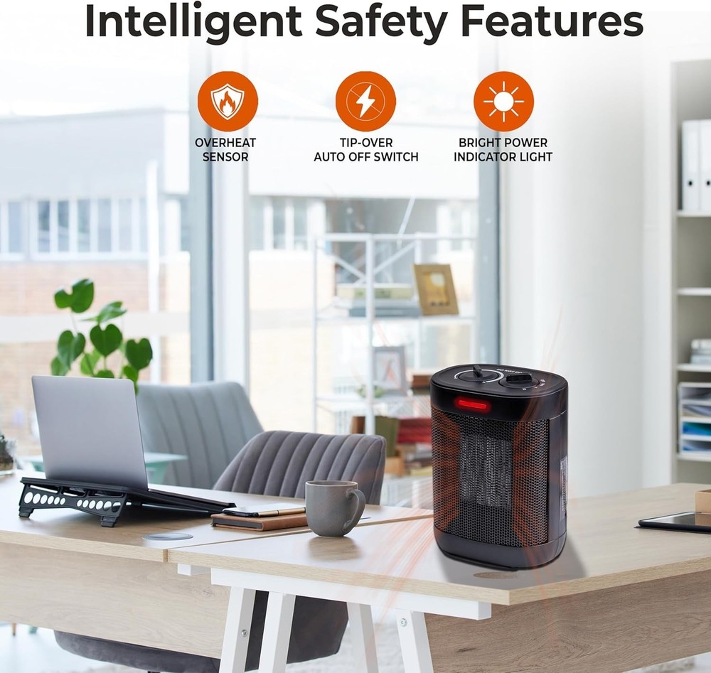 Versatile Ceramic Space Heater with Tip-Over Protection - Adjustable & Portable