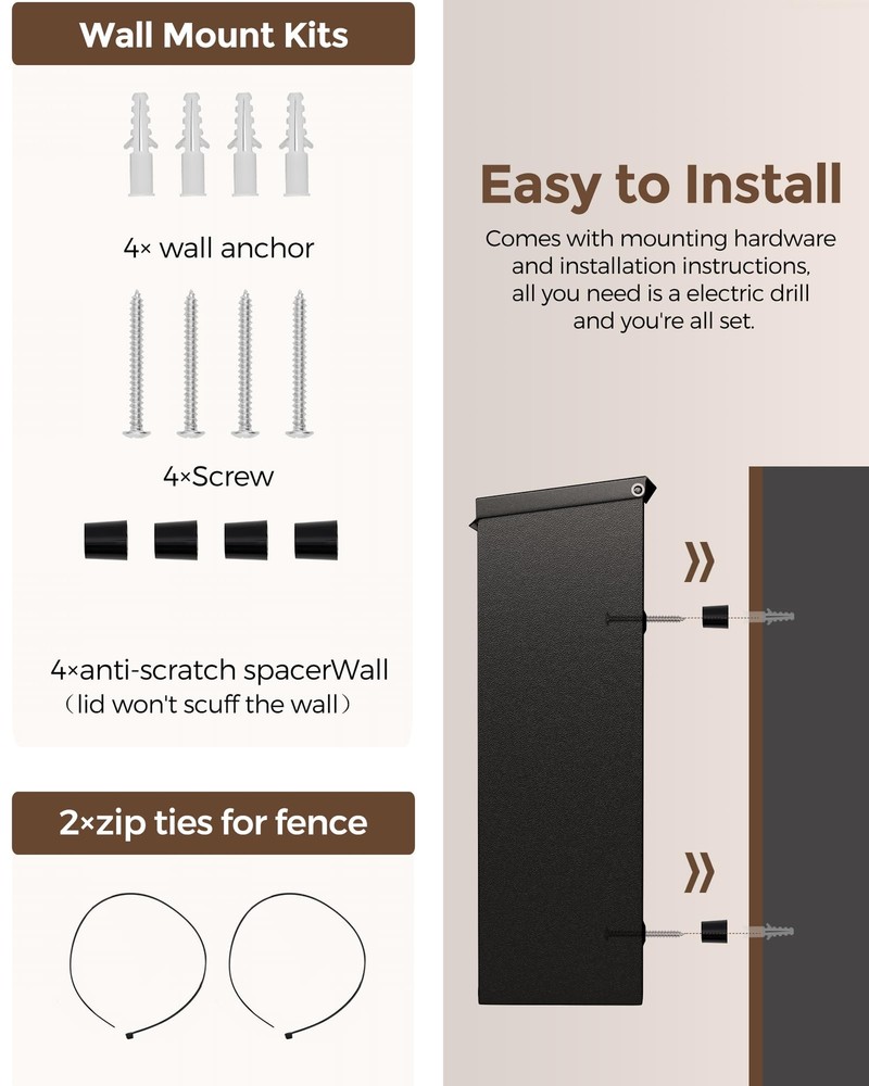 Locking Wall-Mount Mailbox for Outside with 4 Keys Galvanized Steel Rustproof...