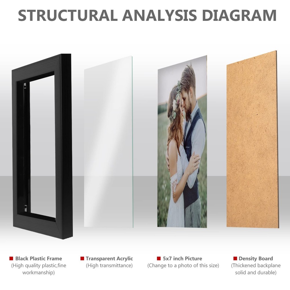 PECULA 2 Pack 5x7 Picture Frame, Black Frame for Wall 5x7in,