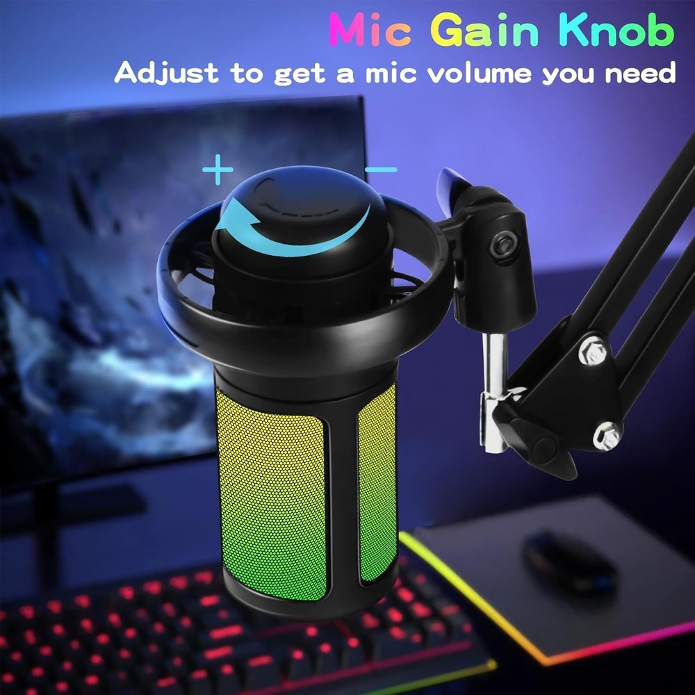Versatile USB Mic for Gaming & Streaming with Noise Cancellation & Mute Switch