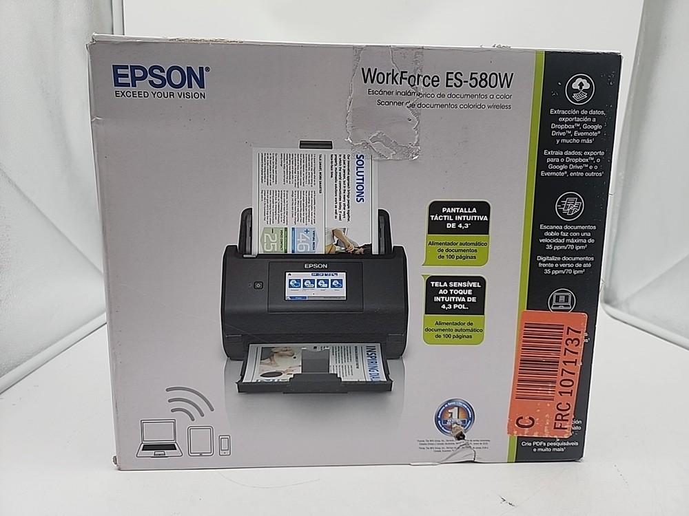 Epson WorkForce ES-580W Wireless Duplex Document Scanner Low Use ~10 Scans Teste