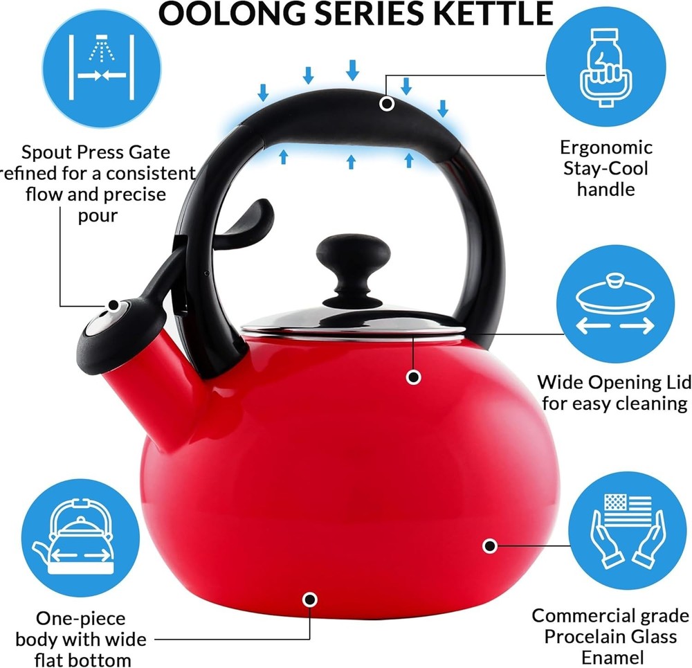 Chantal | Classic Loop Enamel-on-Steel 1.8 Quart Teakettle, RED