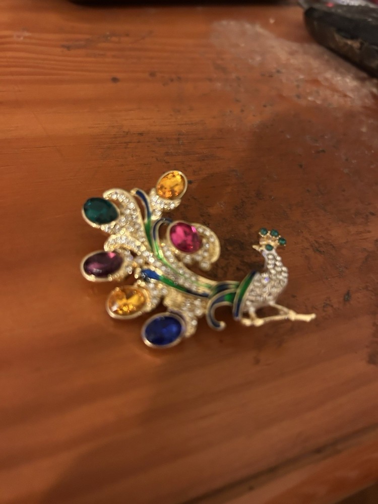Gold Plated Crystal Peacock Brooch