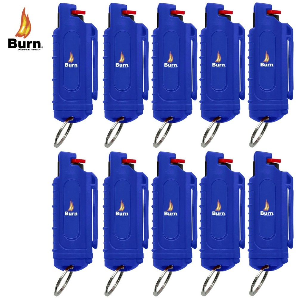 10 PACK BURN Pepper Spray Self Defense 0.5oz Keychain Security Case Molded Blue