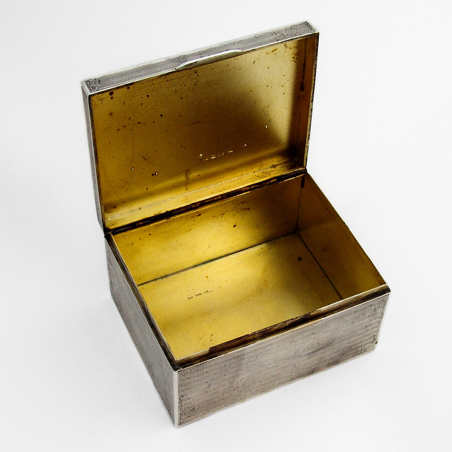Edwardian Engine Turned Enamel Box 900 Standard Silver Germany