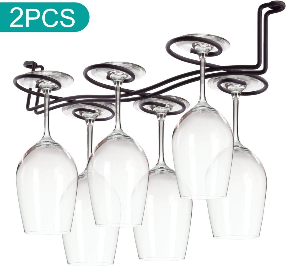 2 Pack Under Cabinet Stemware Rack Wine Glass Hanger Rack Wire Holder Storage