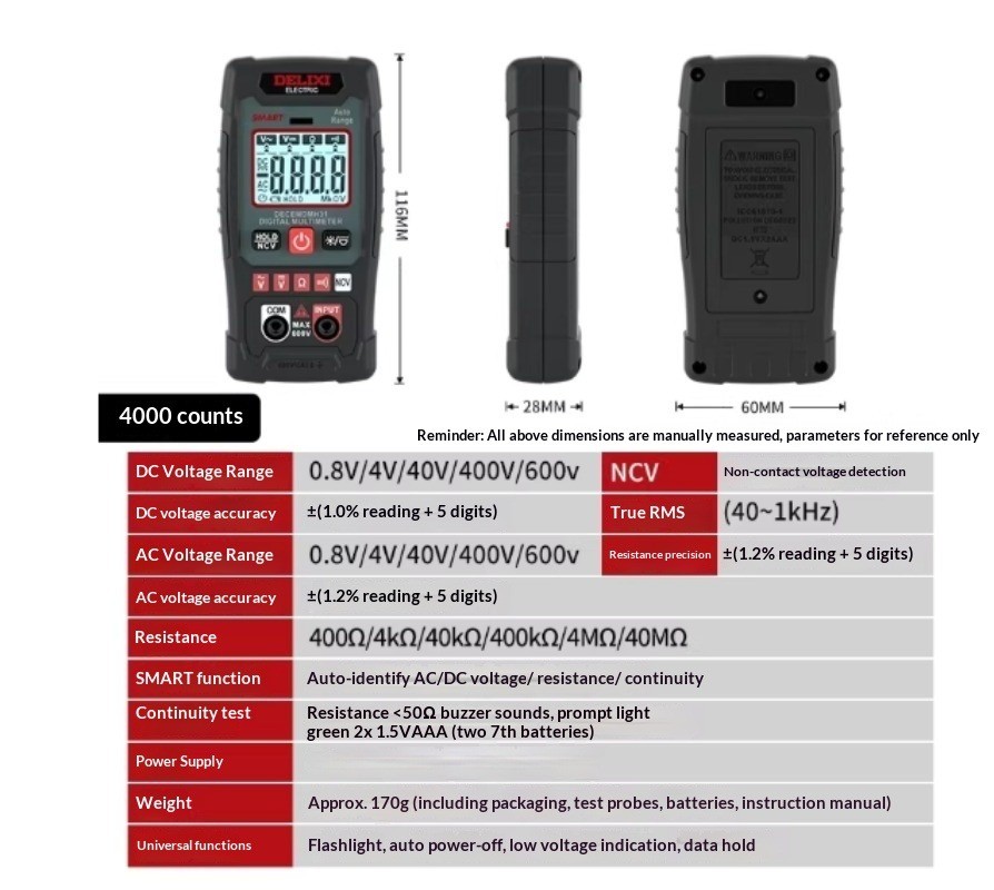 Multifunction Digital Multimeter High-Precision Electrical Tester Smart Ammeter