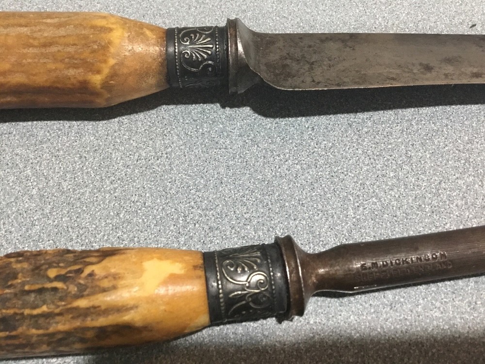 Dickinson Sheffield Stag Handle Butcher Carving Knife & SHARPENER