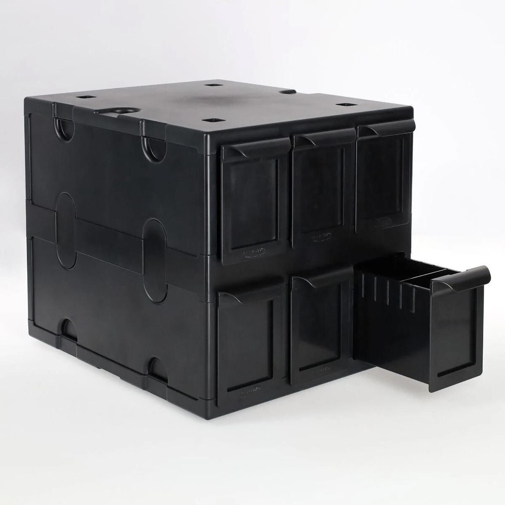 4 BCW 6 Drawer Card Catalog Black Boxes Stackable Acid Free w/ Clear Partitions