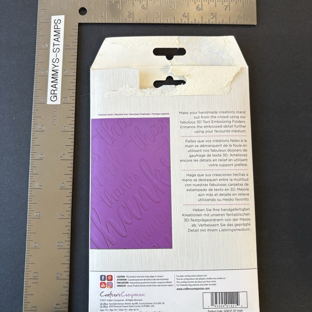 Gemini Thanks 5x7in 3D Slanted Script Embossing Folder GEM-EF-3D-THAN