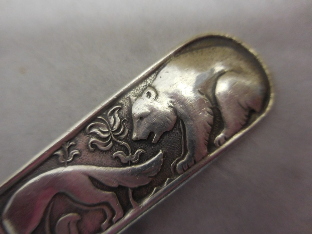 DAVID ANDERSEN NORWAY 830S STANDARD SILVER SPOON 5 7/8" WITH BEAR, FOX, & RABBIT