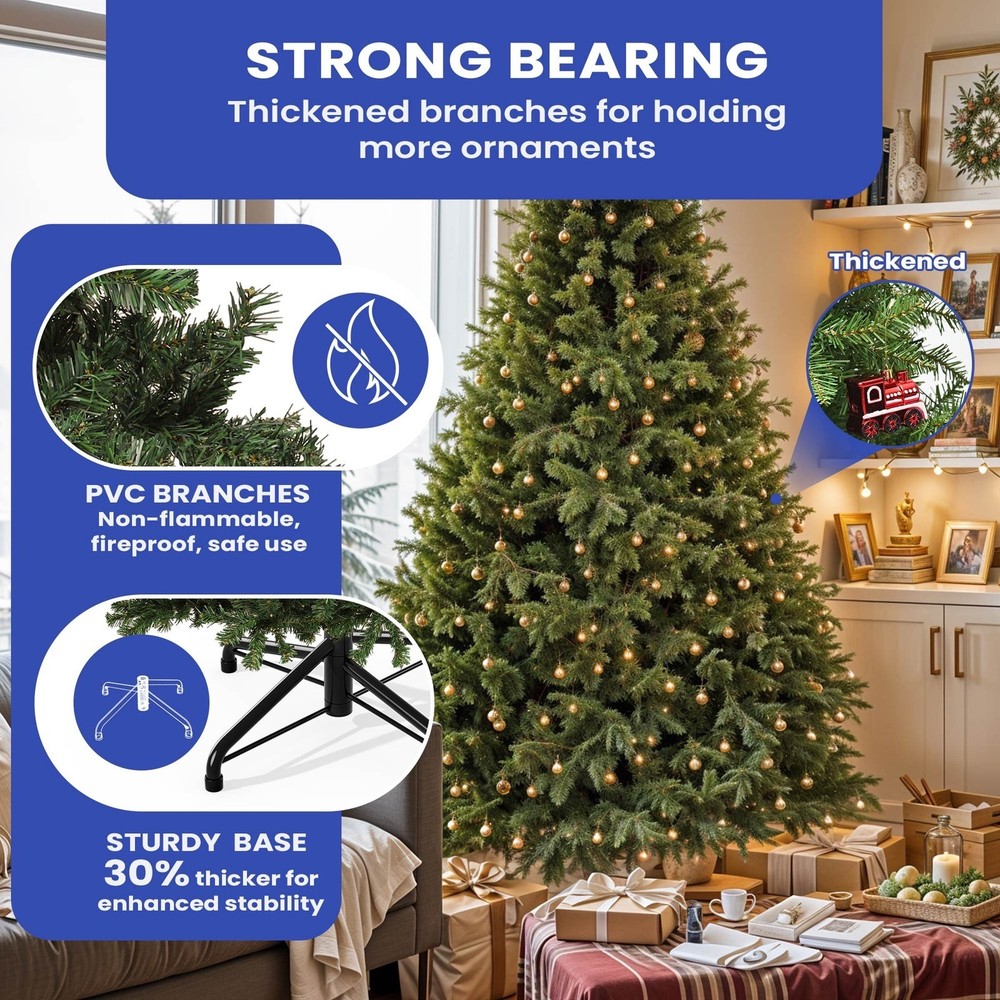 6ft Prelit Christmas Tree Artificial w/ White LED Lights, Sturdy Base