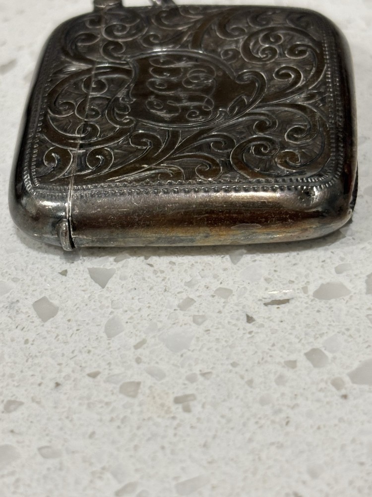 Antique Victorian Sterling Silver? Engraved Match Safe/Vesta Case