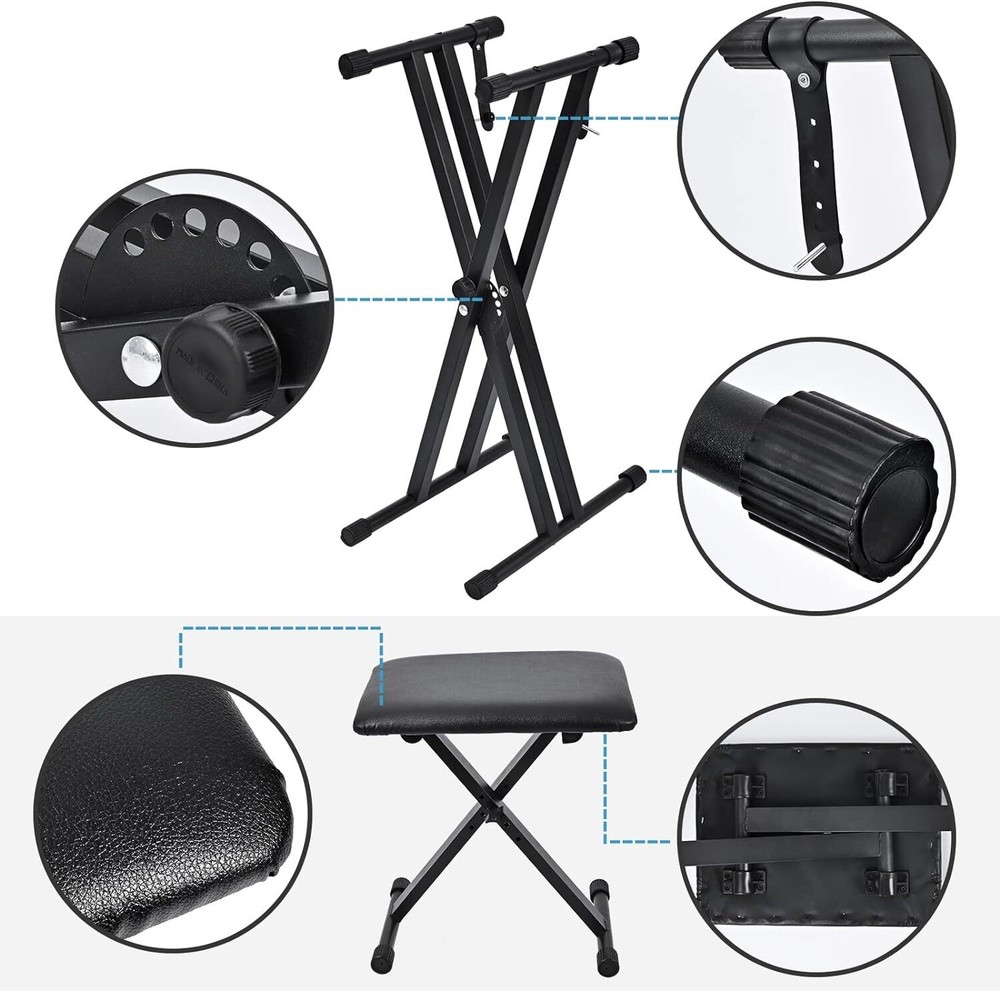 Double-X Keyboard Stand and Bench Set tipatyard w/ Locking Straps Adjustable