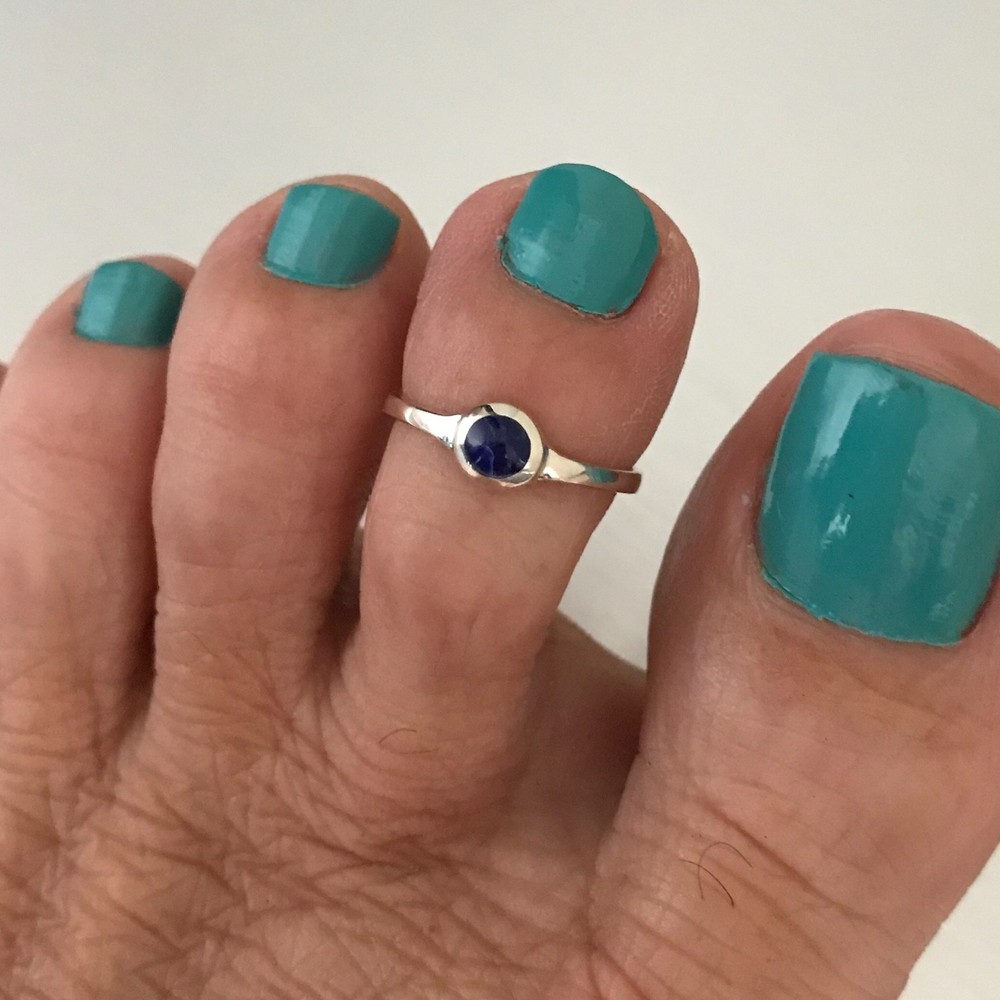 Sterling Silver Toe Ring with Synthetic Sodalite, Silver Ring, Boho Ring