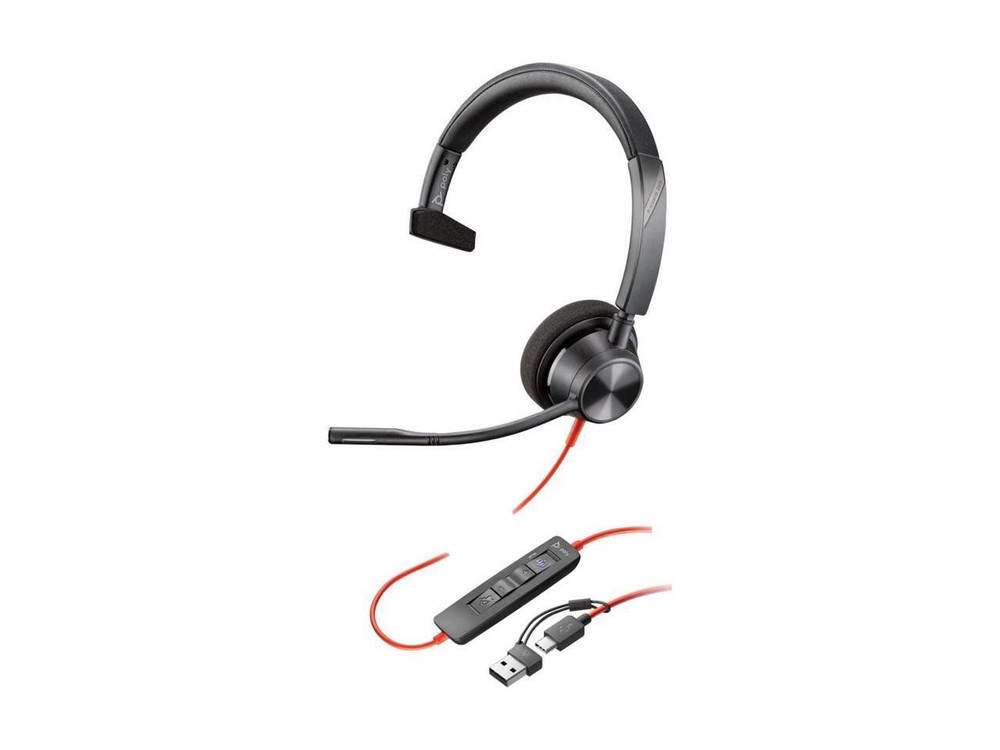 Poly Blackwire 3315 Monaural USB-C Headset +3.5mm Plug +USB-C/A Adapter - Mono -