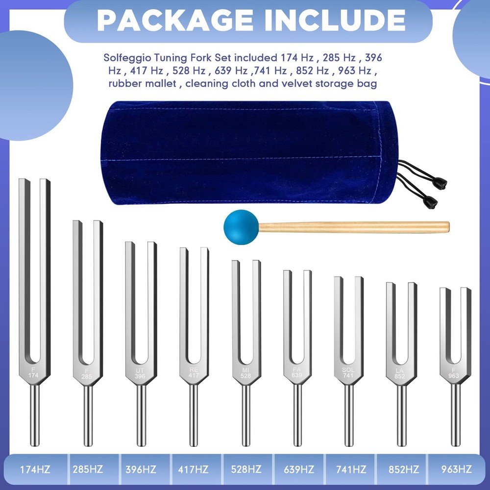 TENFLY Solfeggio Tuning Fork Set - 9 Tuning Forks Perfect for DNA Healing, Ch...